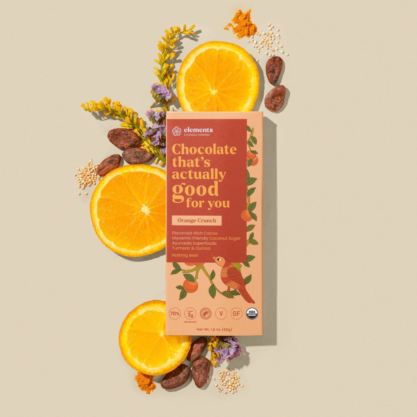 Orange Crunch 70% Dark Chocolate Bar | Dairy-free | Snack